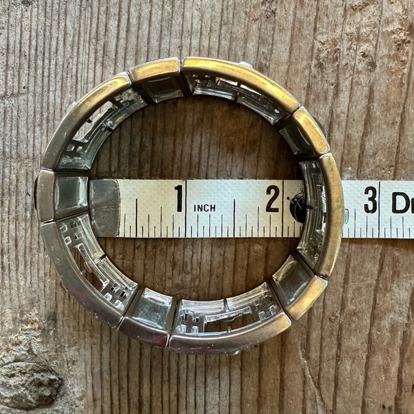 Vintage 🖤 Black & Silver Tone Square Stretch Bracelet Faux Onyx Chunky Art Deco - Picture 4 of 8